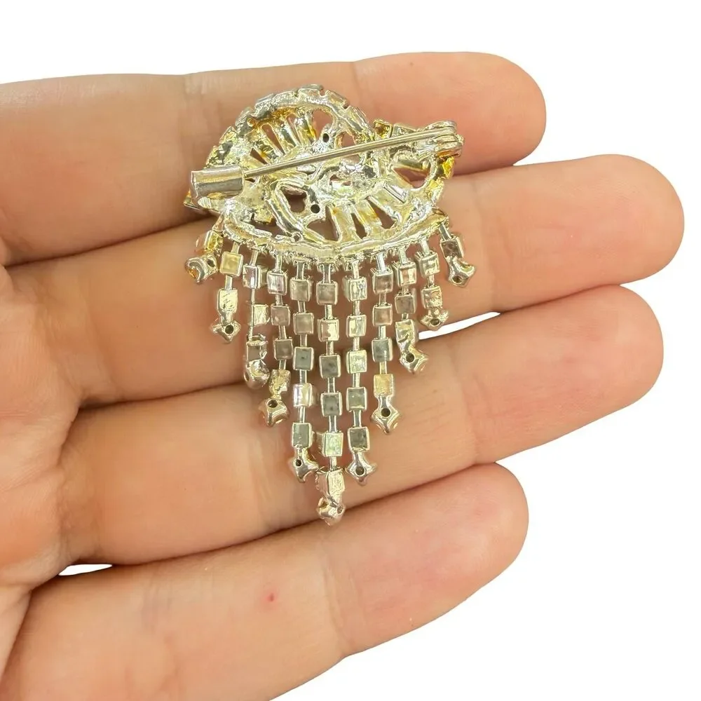 Vintage Jewelry Rhinestone Fringe Brooch Rhinestone Pin - Picture 3 of 3